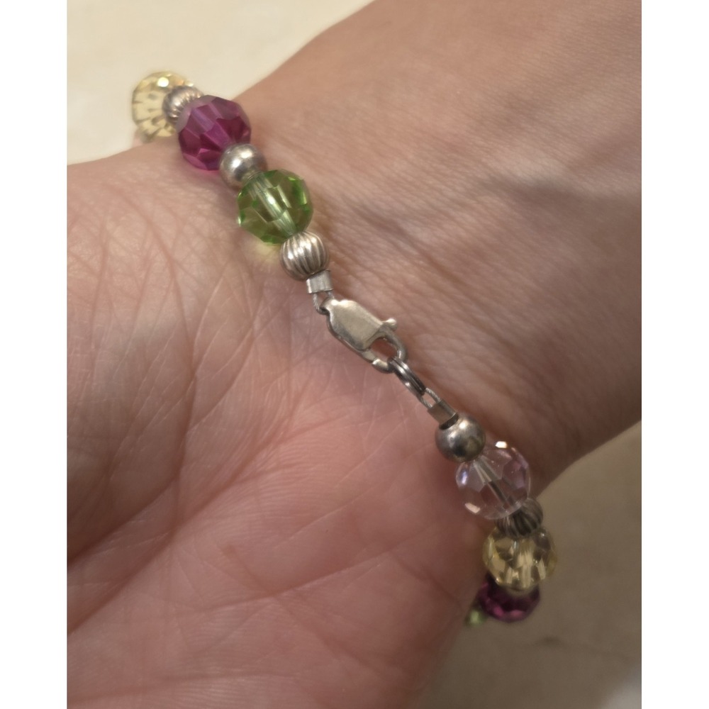 Vintage Sterling Silver & Colorful Crystal Bead Bracelet 925 7.5"‎ - Picture 3 of 5